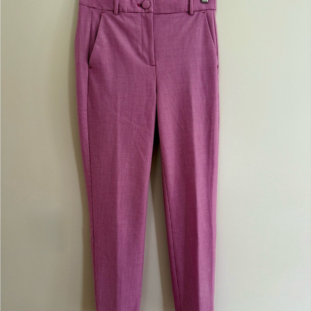 J. Crew High Rise Cameron Pink and White Houndstooth Pants, Size 2